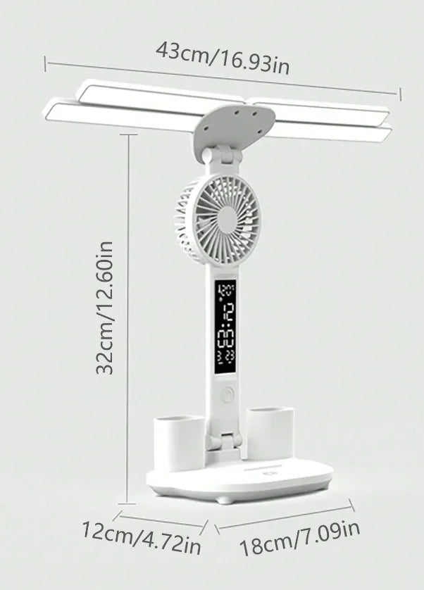 Smart Adjustable LED Desk Lamp with Fan, Touch Control, Time Date & Temperature Display