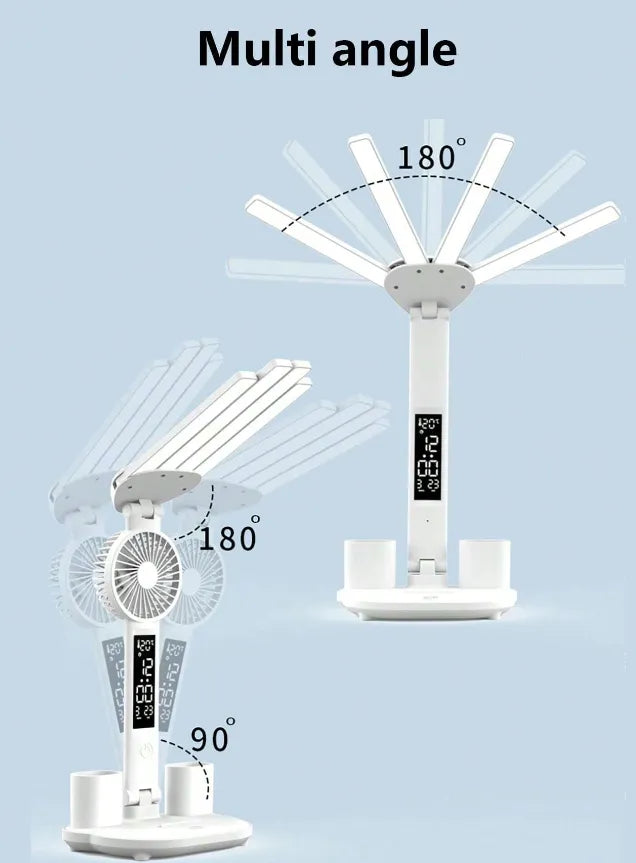 Smart Adjustable LED Desk Lamp with Fan, Touch Control, Time Date & Temperature Display