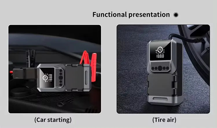 Portable 4-in-1 Car Jump Starter & Air Compressor with Emergency Flashlight & Power Bank - 150PSI Pressure