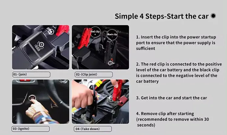 Portable 4-in-1 Car Jump Starter & Air Compressor with Emergency Flashlight & Power Bank - 150PSI Pressure
