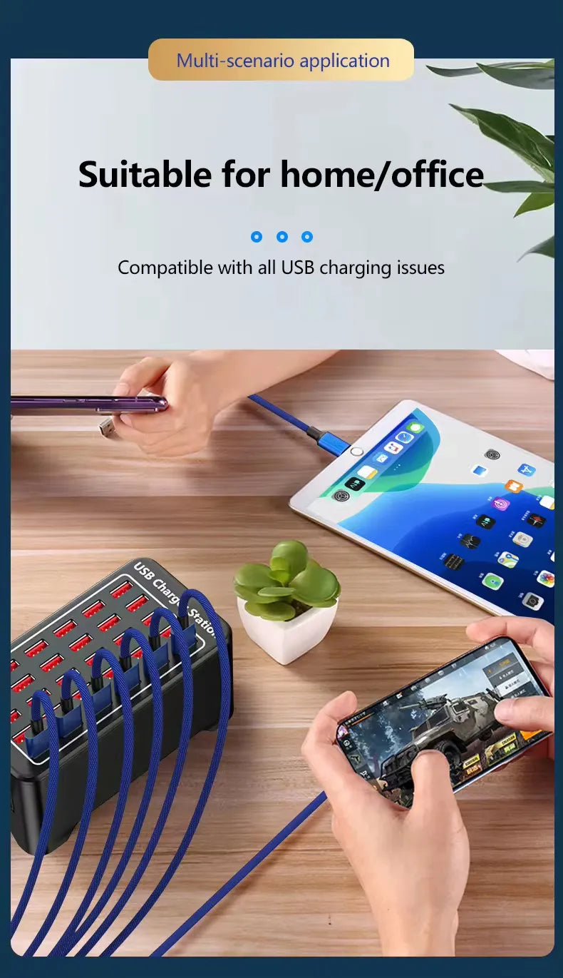 High-Power 30 Ports 150W Multi-Port Fast USB Charging Station for Multipurpose Usage