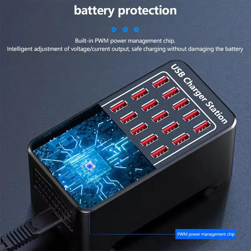 High-Power 30 Ports 150W Multi-Port Fast USB Charging Station for Multipurpose Usage