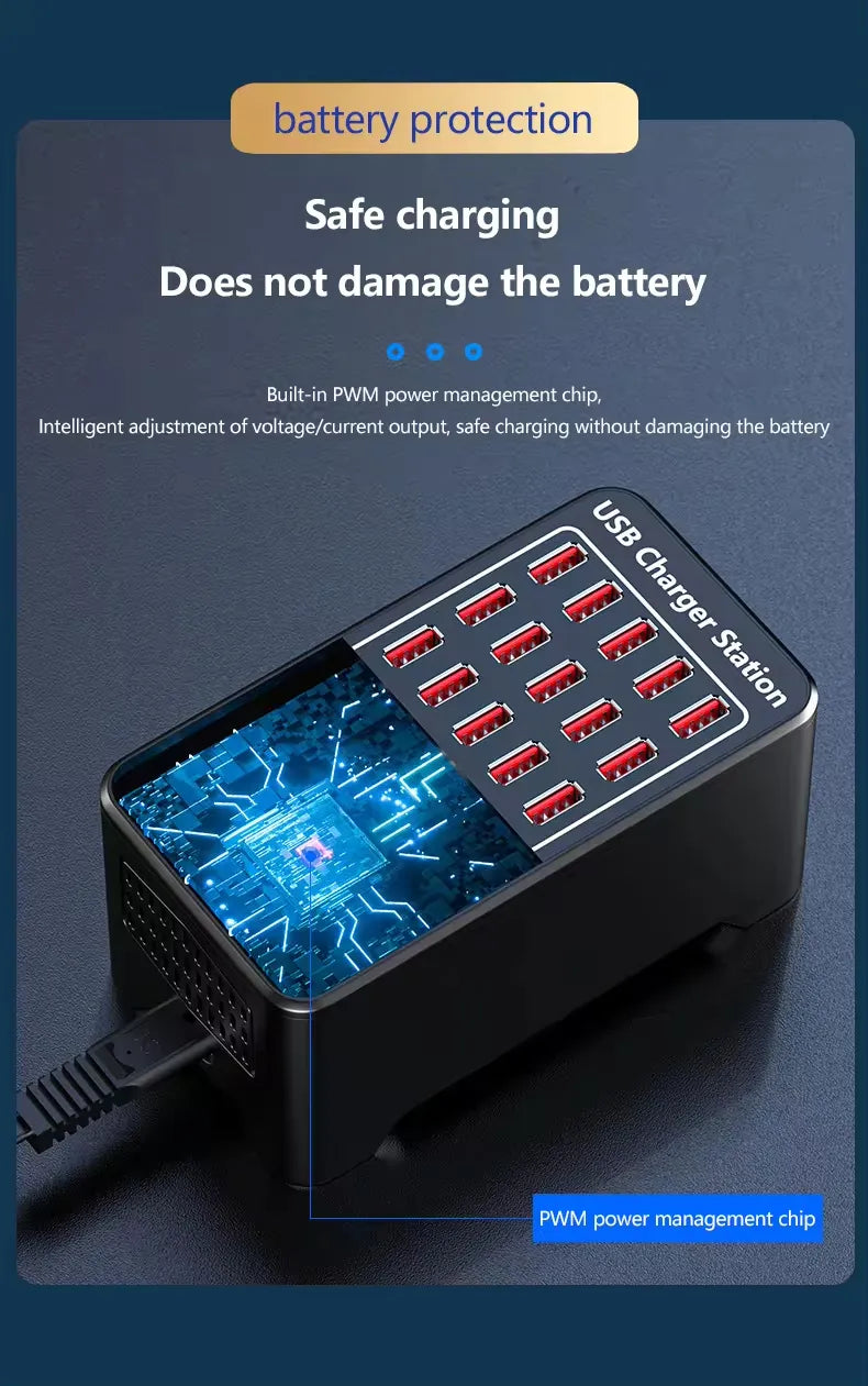 High-Power 30 Ports 150W Multi-Port Fast USB Charging Station for Multipurpose Usage