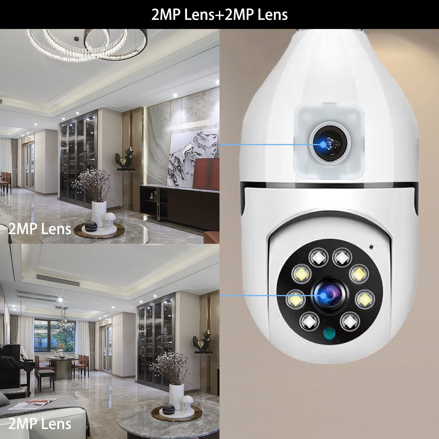 "2MP HD Dual-Lens 360° Panoramic Surveillance Camera with Real-Time 2-Way Talk and Full-Color Night Vision, WiFi Enabled "