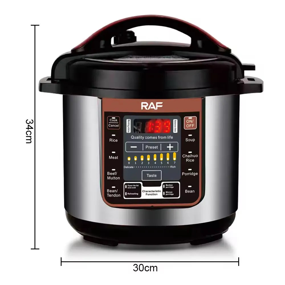 RAF 12L High Capacity Multi-functional Smart Electric Pressure Cooker with Nonstick Aluminum, LED Display and Safety Features - 1600W