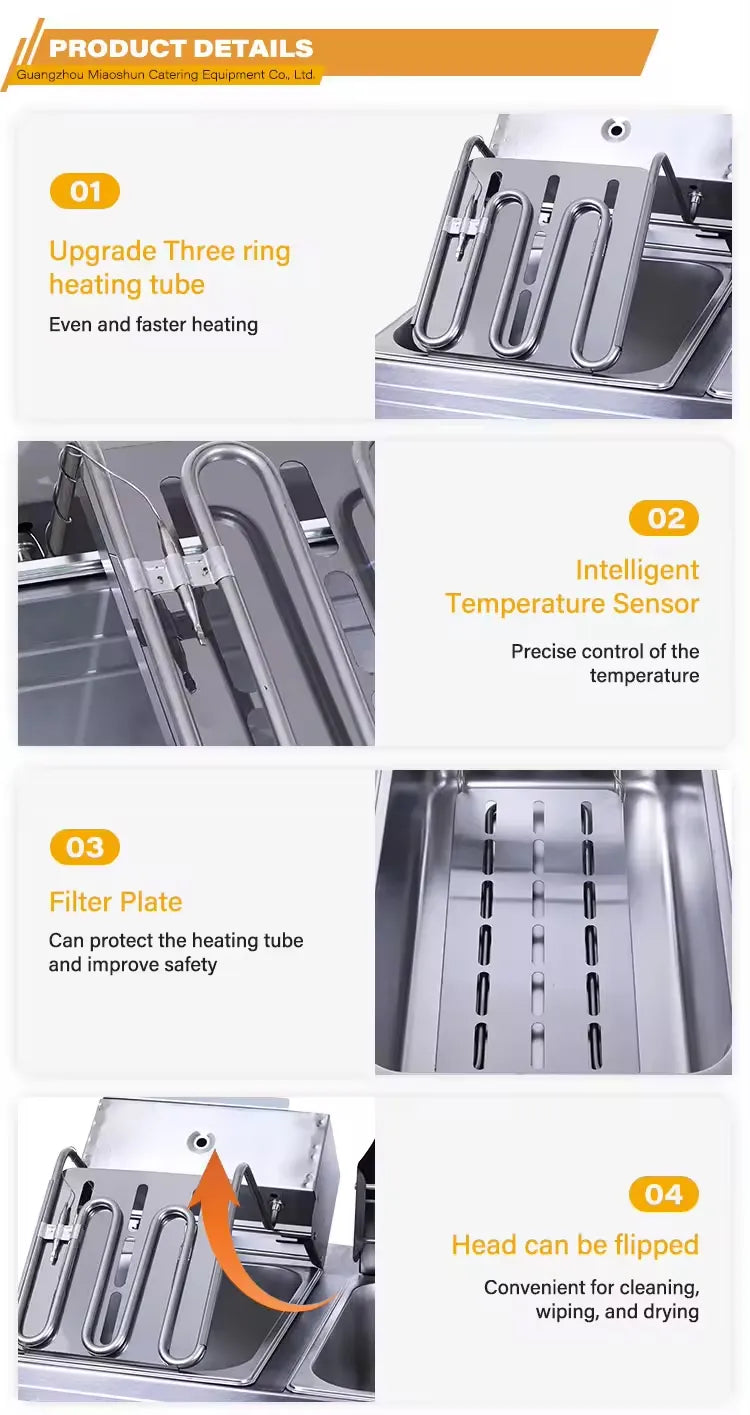 RAF High-Power Rapid Heating Dual-Basket Deep Fryer - 5000W, 5.5L+5.5L Stainless Steel Frying Machine