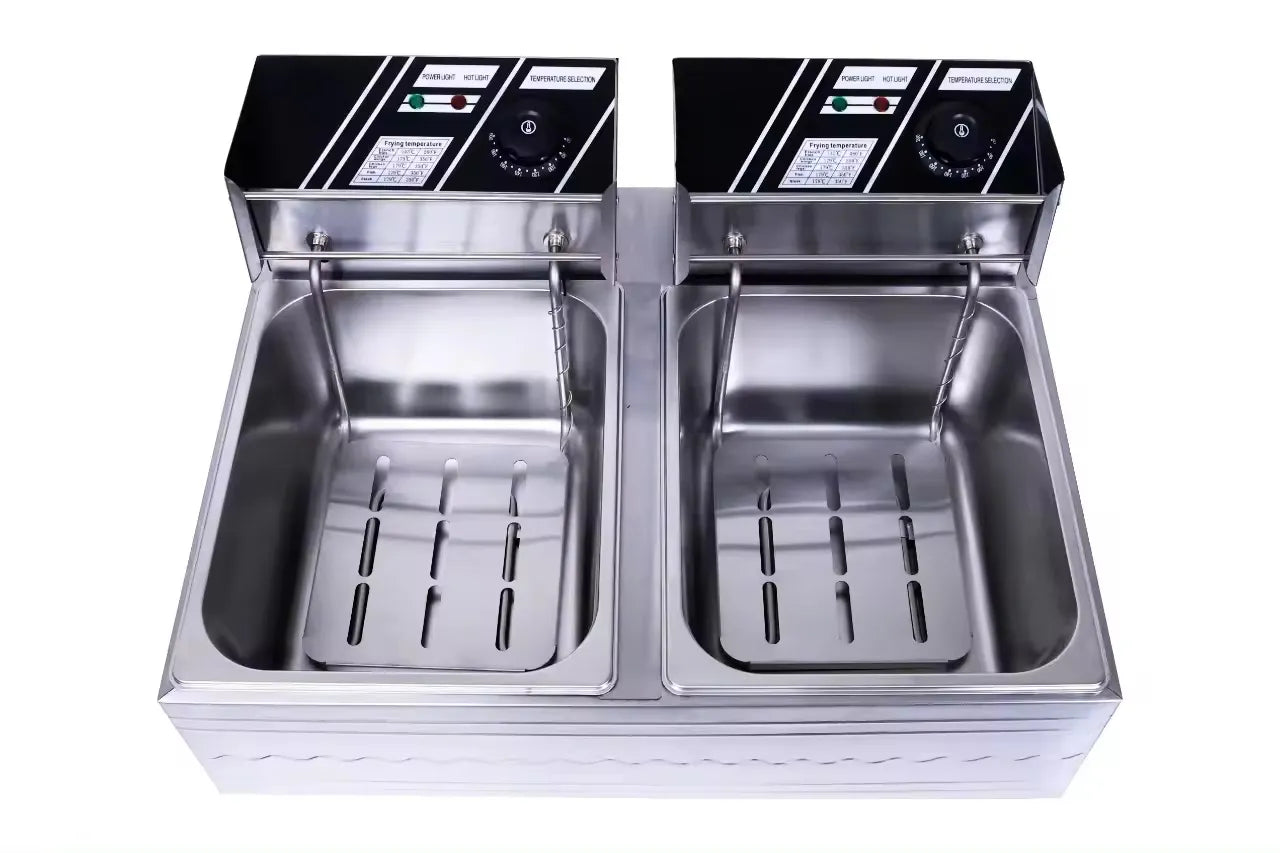 RAF High-Power Rapid Heating Dual-Basket Deep Fryer - 5000W, 5.5L+5.5L Stainless Steel Frying Machine