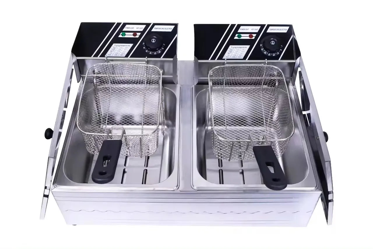 RAF High-Power Rapid Heating Dual-Basket Deep Fryer - 5000W, 5.5L+5.5L Stainless Steel Frying Machine