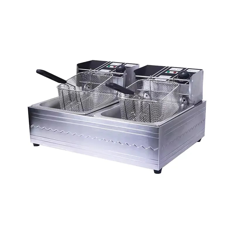 RAF High-Power Rapid Heating Dual-Basket Deep Fryer - 5000W, 5.5L+5.5L Stainless Steel Frying Machine