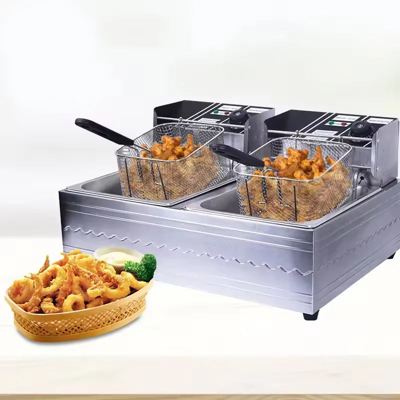 RAF High-Power Rapid Heating Dual-Basket Deep Fryer - 5000W, 5.5L+5.5L Stainless Steel Frying Machine