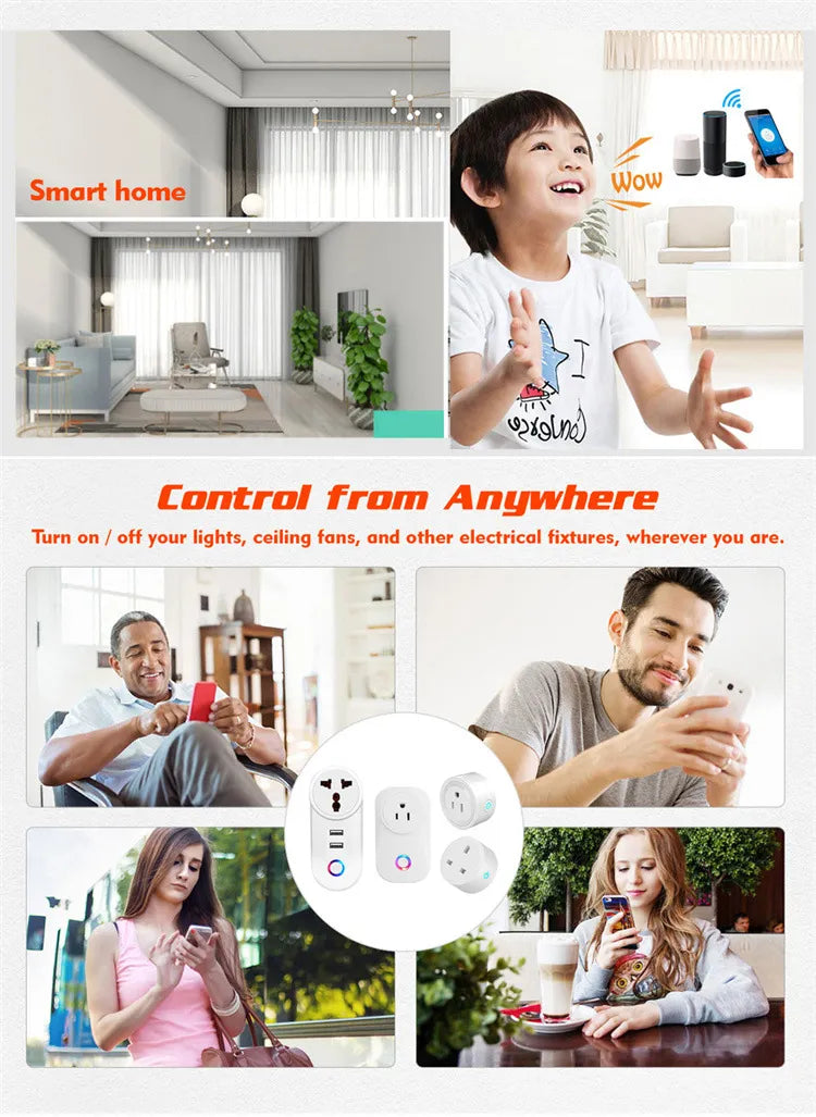 Smart WiFi Plug with Tuya App Remote Control and Alexa & Google Home Voice Control