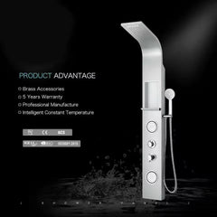 Premium Stainless Steel Shower Panel with Rainfall Shower, Handheld Shower, Body Jets & Storage Shelf