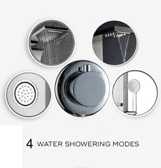 Premium Stainless Steel Shower Panel with Rainfall Shower, Handheld Shower, Body Jets & Storage Shelf