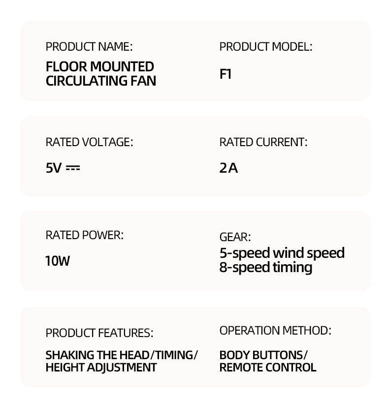 Portable Rechargeable Desktop & Floor Circulating Fan with 5-Speed Settings, Remote & Type-C Charging