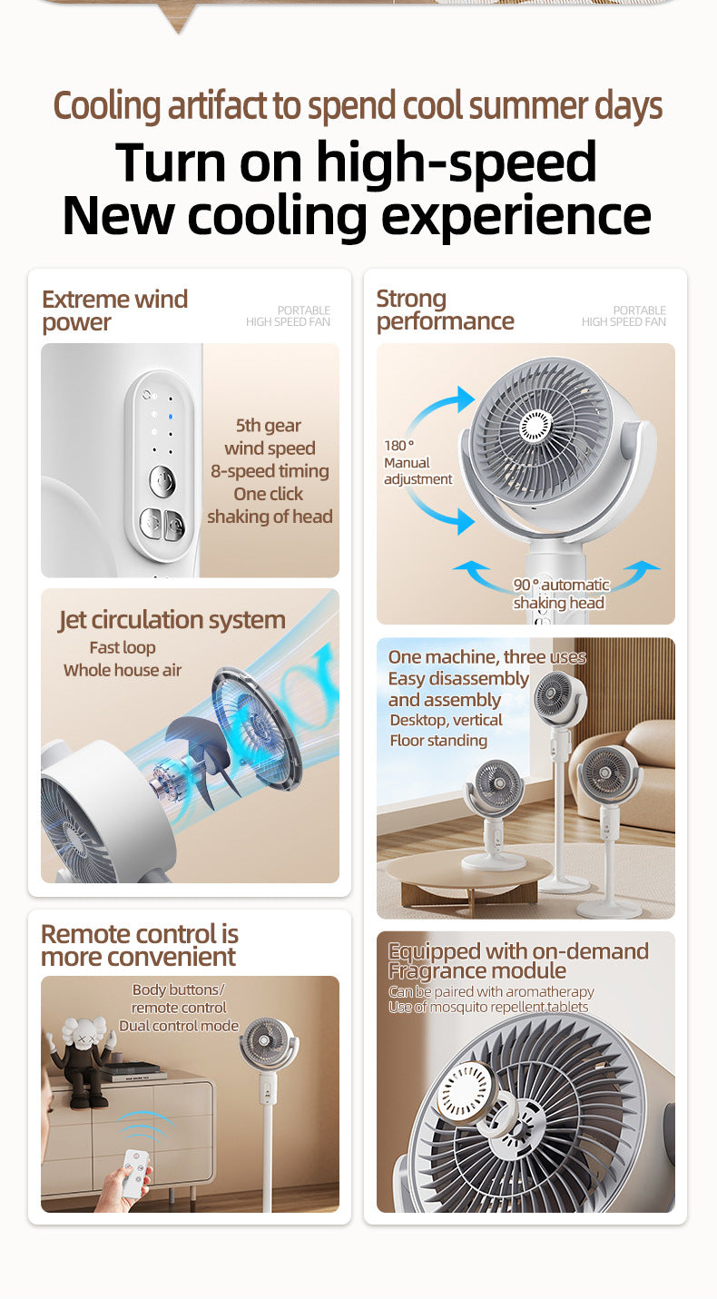 Portable Rechargeable Desktop & Floor Circulating Fan with 5-Speed Settings, Remote & Type-C Charging