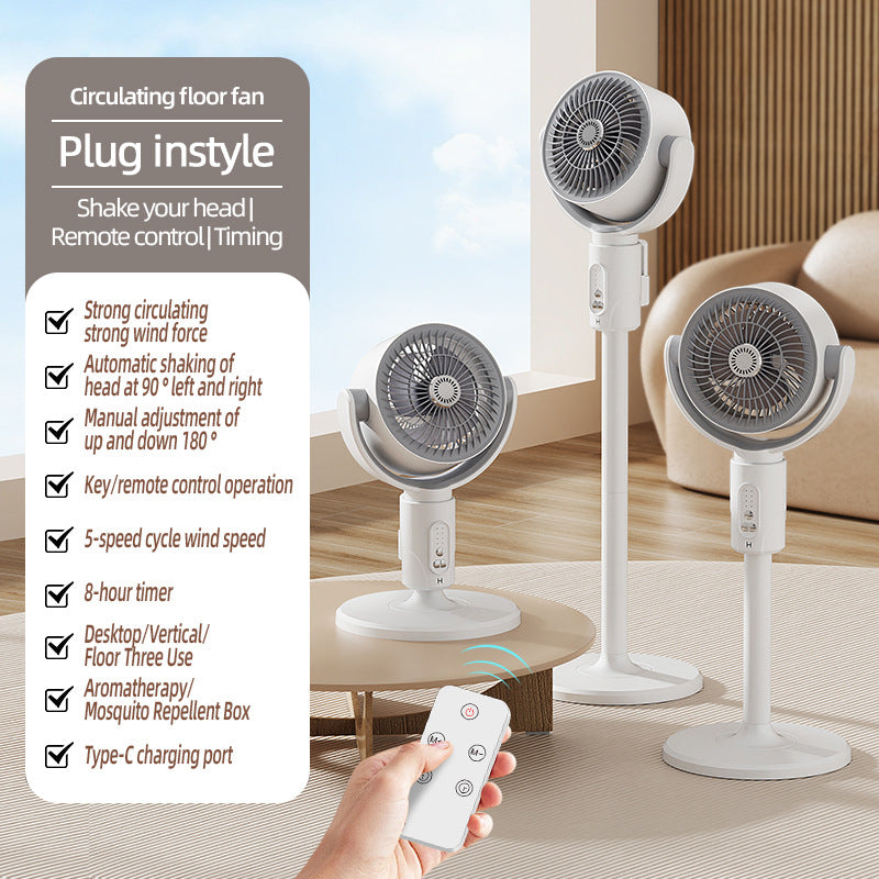 Portable Rechargeable Desktop & Floor Circulating Fan with 5-Speed Settings, Remote & Type-C Charging