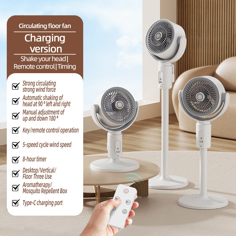 Portable Rechargeable Desktop & Floor Circulating Fan with 5-Speed Settings, Remote & Type-C Charging