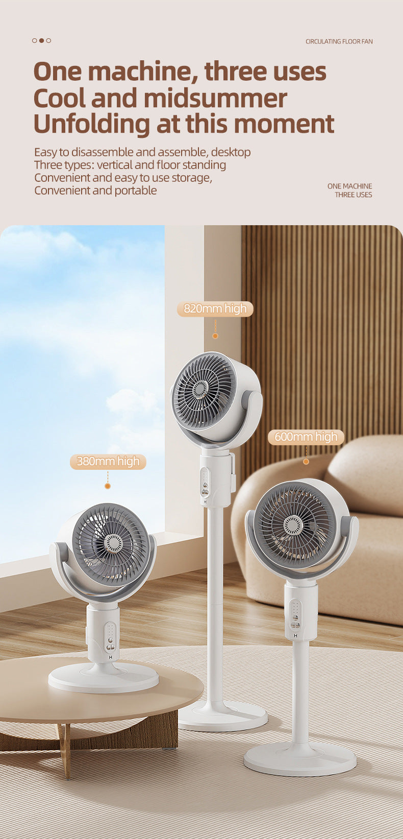 Portable Rechargeable Desktop & Floor Circulating Fan with 5-Speed Settings, Remote & Type-C Charging