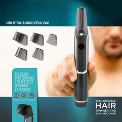 600mAh Rechargeable Hair Trimmer and Body Groomer with Adjustable Comb Settings