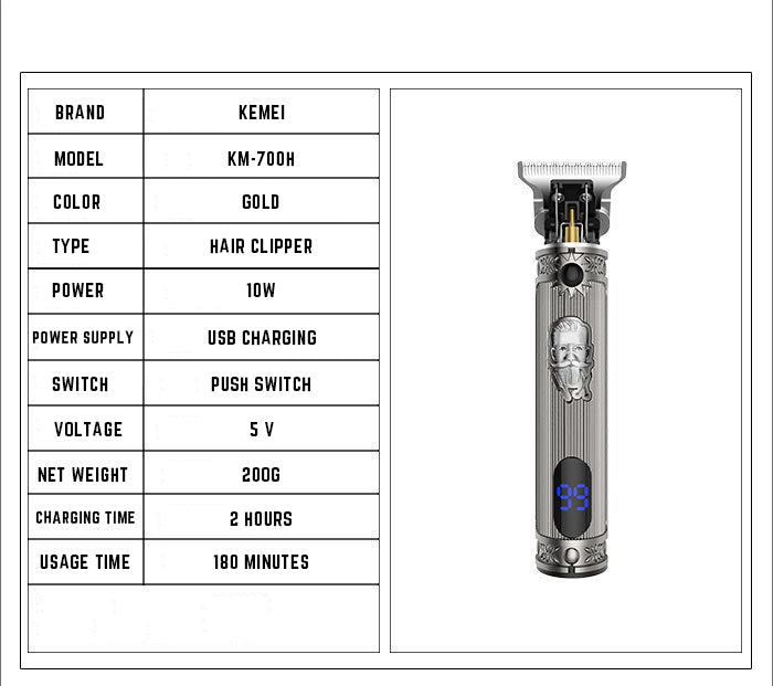 Kemei Professional Rechargeable Hair Clipper with 3 Adjustable Combs - High 1200 mAh Capacity