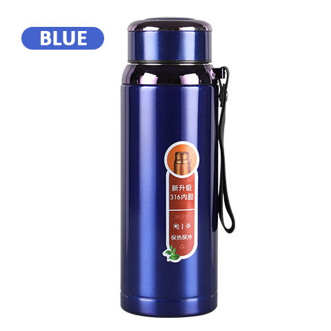 800ml SUS 316 Stainless Steel Vacuum Insulated Thermos Bottle with Tea Infuser, Leak-Proof Lid & Strap for Travel, Gym & Office