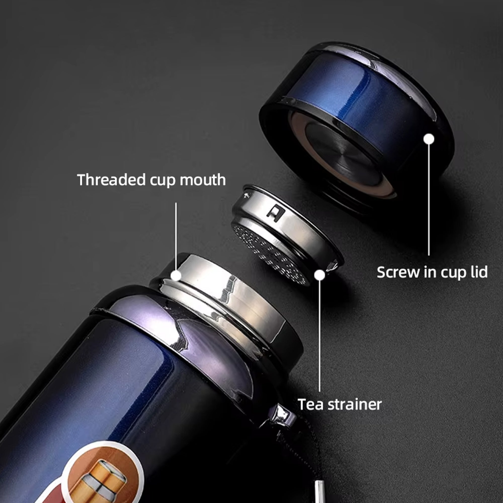 800ml SUS 316 Stainless Steel Vacuum Insulated Thermos Bottle with Tea Infuser, Leak-Proof Lid & Strap for Travel, Gym & Office