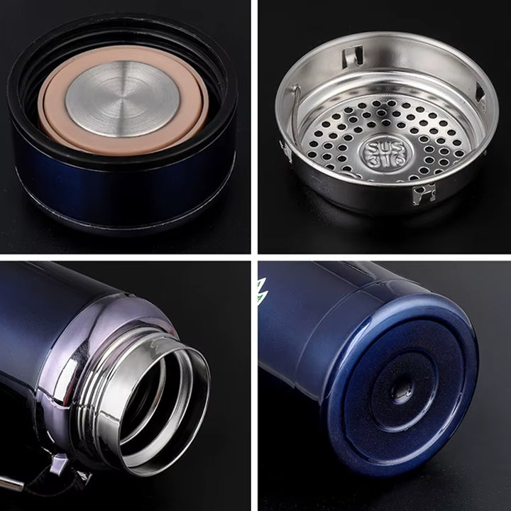 800ml SUS 316 Stainless Steel Vacuum Insulated Thermos Bottle with Tea Infuser, Leak-Proof Lid & Strap for Travel, Gym & Office