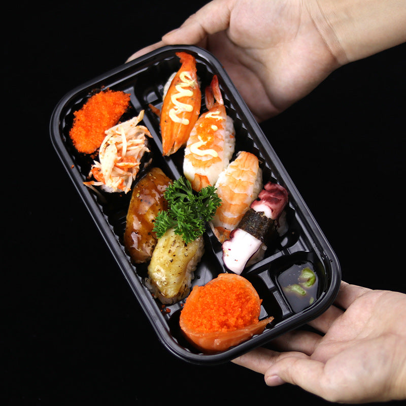 4-Compartment Plastic Disposable Food Container with Lid - 23 x 13 x 5.5 cm