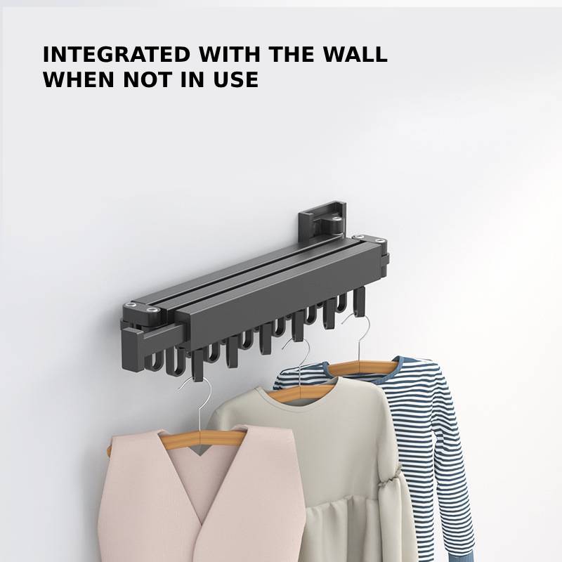 Wall-Mounted Metal Triple Foldable Clothes Drying Rack with Extension Rod, Push-Pull Design, 180° Rotation, and Punch-Free Installation