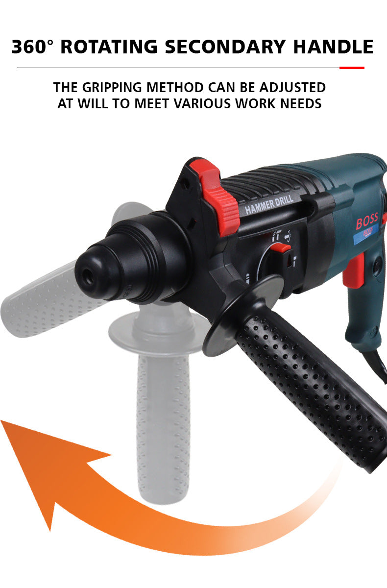 BOSS Triple Mode Rotary Hammer Drill Set with 2200W Power & 1100 RPM with Depth Gauge, Accessory Set & Anti-Vibration Grip