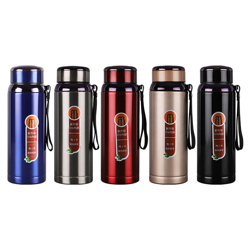 800ml SUS 316 Stainless Steel Vacuum Insulated Thermos Bottle with Tea Infuser, Leak-Proof Lid & Strap for Travel, Gym & Office
