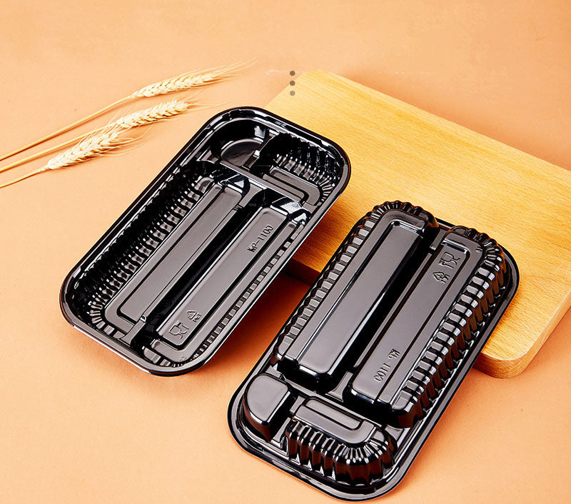 4-Compartment Plastic Disposable Food Container with Lid - 23 x 13 x 5.5 cm