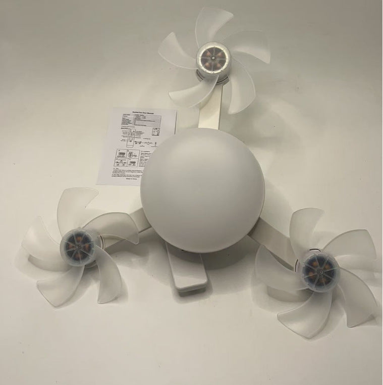 Drone Style Triple Head Ceiling Fan & LED Light with E27 Bulb Fit & Remote Control - Strong Wind & Energy Saving for Bedroom, Kitchen & Living Room