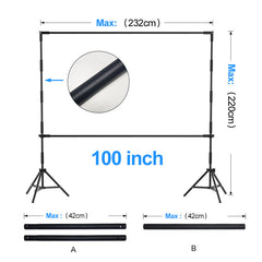 100-Inch Portable & Foldable Projector Screen with Double Bracket Stand for Indoor & Outdoor Use
