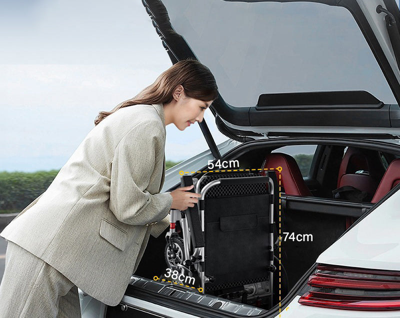 17.5kg Lightweight Folding Electric Wheelchair with Dual Motor, Compact - 130kg Load Capacity