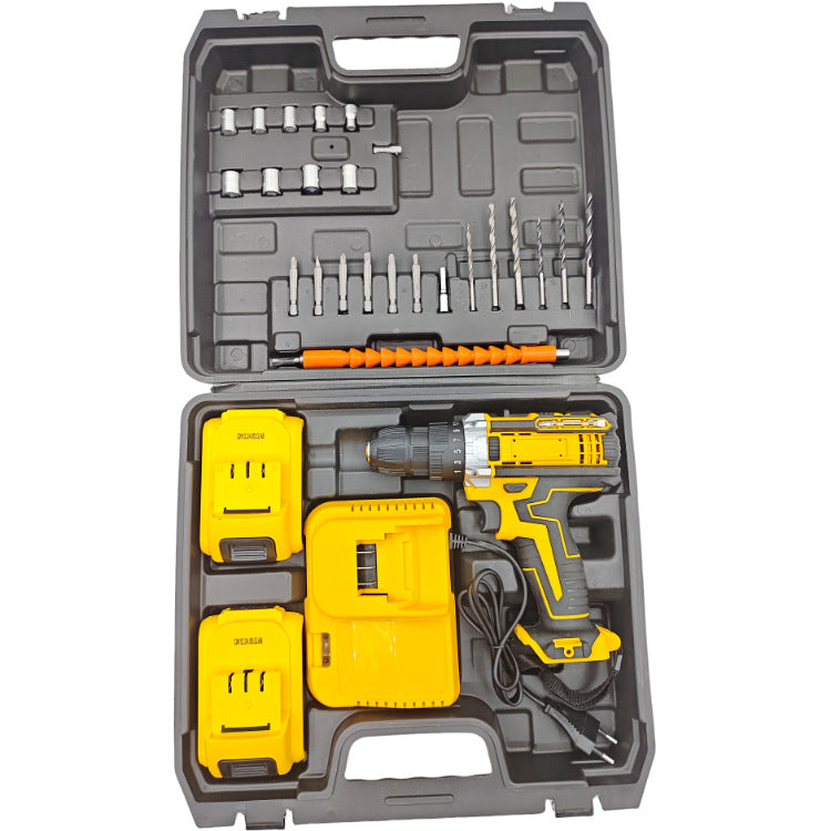 24PCS 21V Cordless Electric Drill Set with Dual Battery Pack, High Torque, Flexible Shaft & Carry Case for Wood, Metal & Plastic