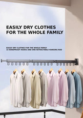 Wall-Mounted Metal Triple Foldable Clothes Drying Rack with Extension Rod, Push-Pull Design, 180° Rotation, and Punch-Free Installation