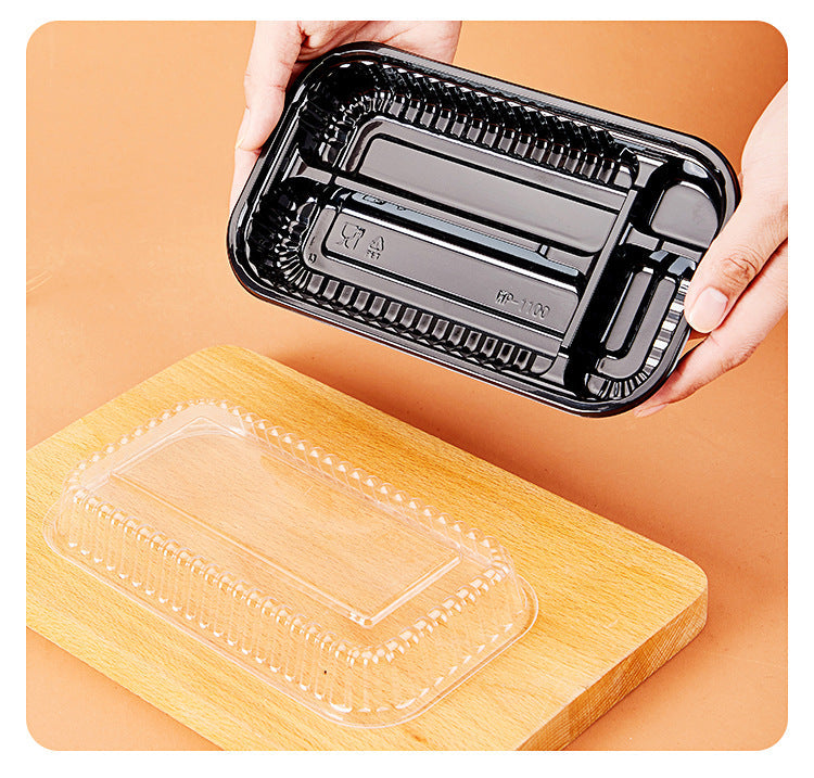 4-Compartment Plastic Disposable Food Container with Lid - 23 x 13 x 5.5 cm