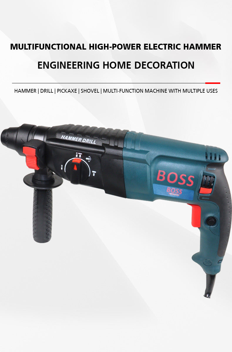 BOSS Triple Mode Rotary Hammer Drill Set with 2200W Power & 1100 RPM with Depth Gauge, Accessory Set & Anti-Vibration Grip