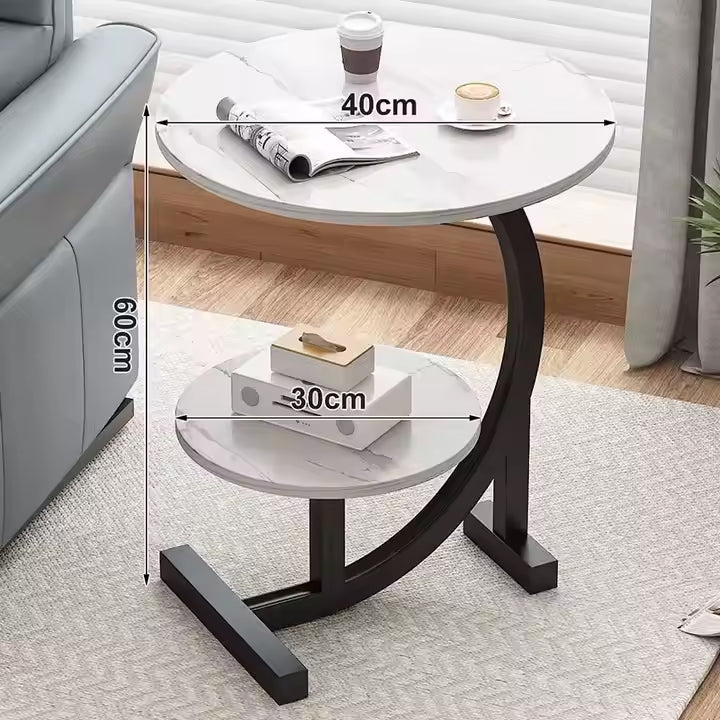Modern Round 2-Tier C-Shaped Side Table for Living Room & Bedroom