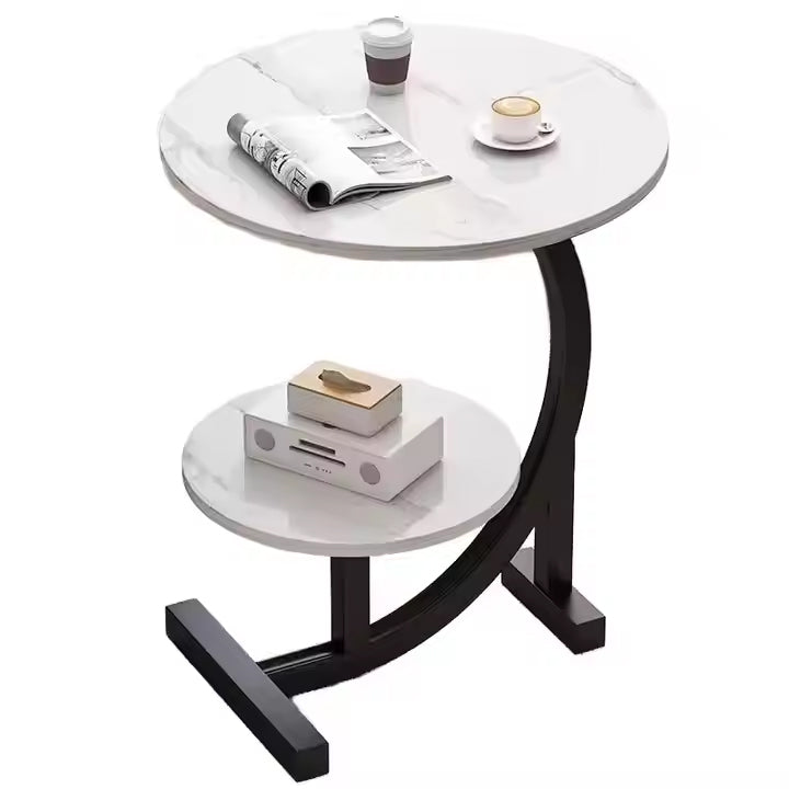 Modern Round 2-Tier C-Shaped Side Table for Living Room & Bedroom