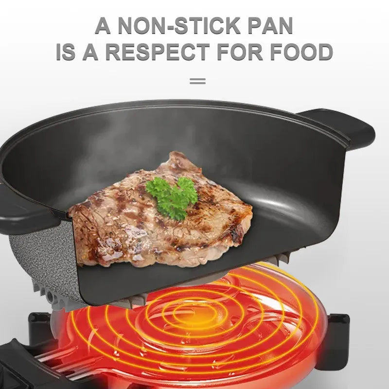 Large 42cm Electric Pizza Pan with 9cm Depth, Non-Stick Coating, Adjustable Thermostat & Glass Lid