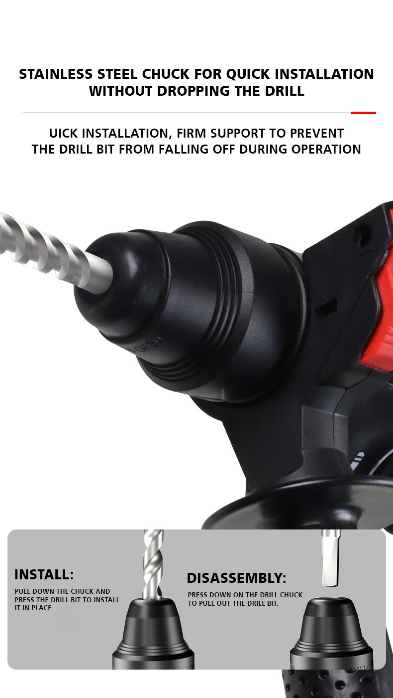 BOSS Triple Mode Rotary Hammer Drill Set with 2200W Power & 1100 RPM with Depth Gauge, Accessory Set & Anti-Vibration Grip