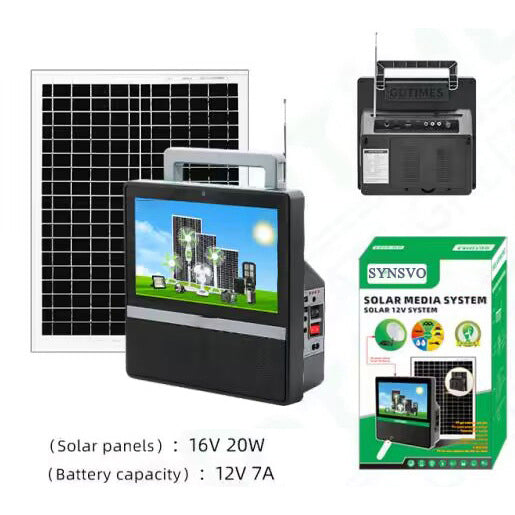 GDTimes 12V 10-Inch Solar TV & Media System & Powerbank with 10” Screen, 20W Solar Panel, LED Bulbs, Remote, USB/SD/FM – Portable Power & Entertainment Kit