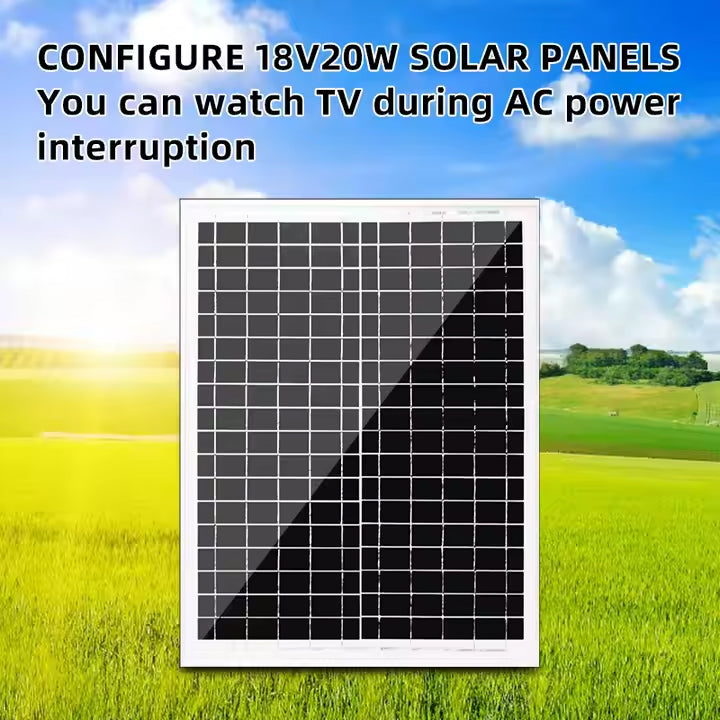 GDTimes 12V 10-Inch Solar TV & Media System & Powerbank with 10” Screen, 20W Solar Panel, LED Bulbs, Remote, USB/SD/FM – Portable Power & Entertainment Kit