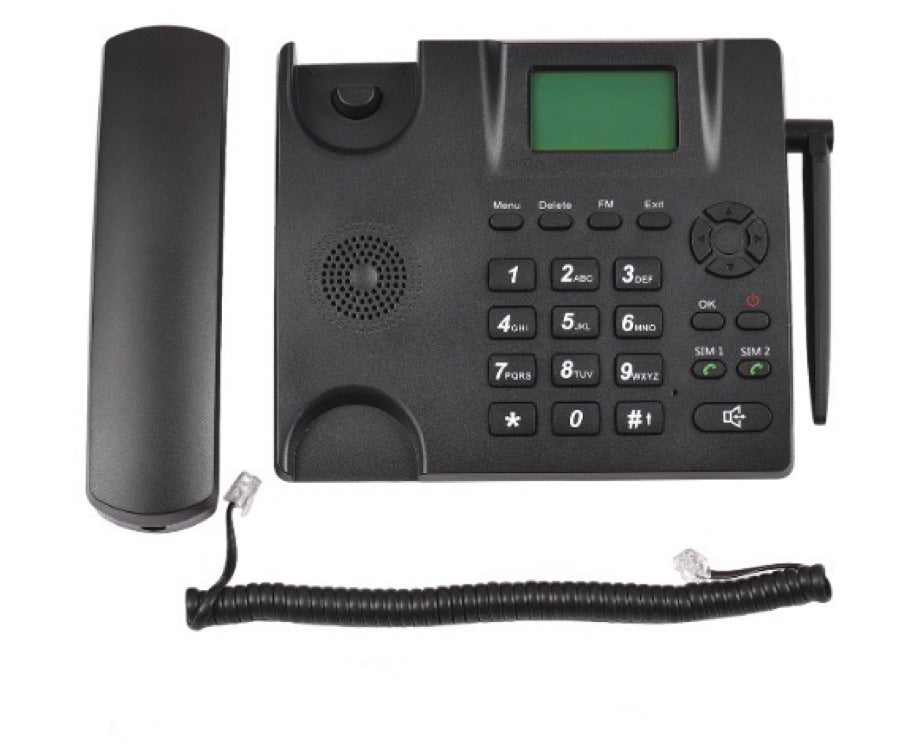 Wireless Quadband GSM Desk Phone with Dual SIM Slots, FM Radio, MP3, and SMS Capabilities