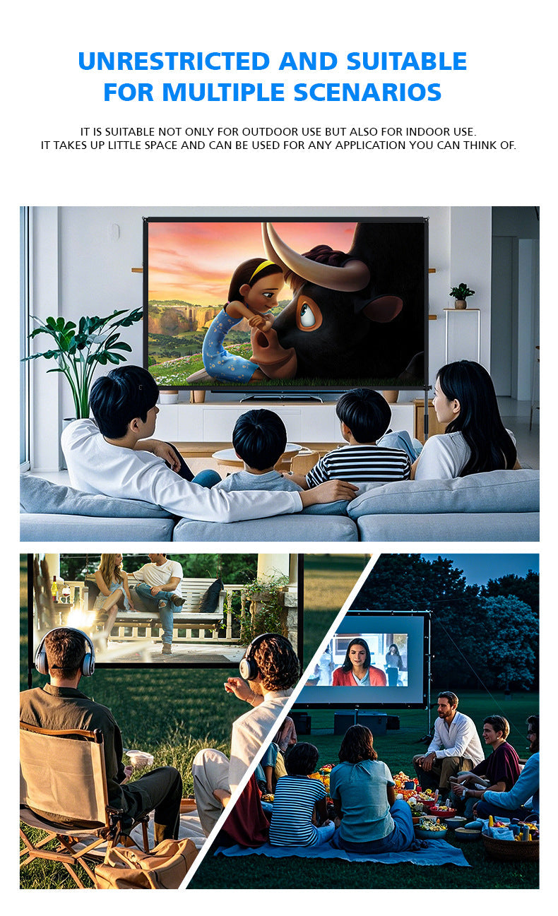 100-Inch Portable & Foldable Projector Screen with Double Bracket Stand for Indoor & Outdoor Use