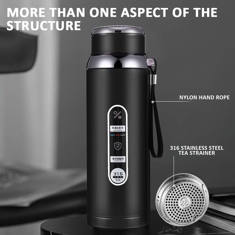 800ml SUS 316 Stainless Steel Vacuum Insulated Thermos Bottle with Tea Infuser, Leak-Proof Lid & Strap for Travel, Gym & Office