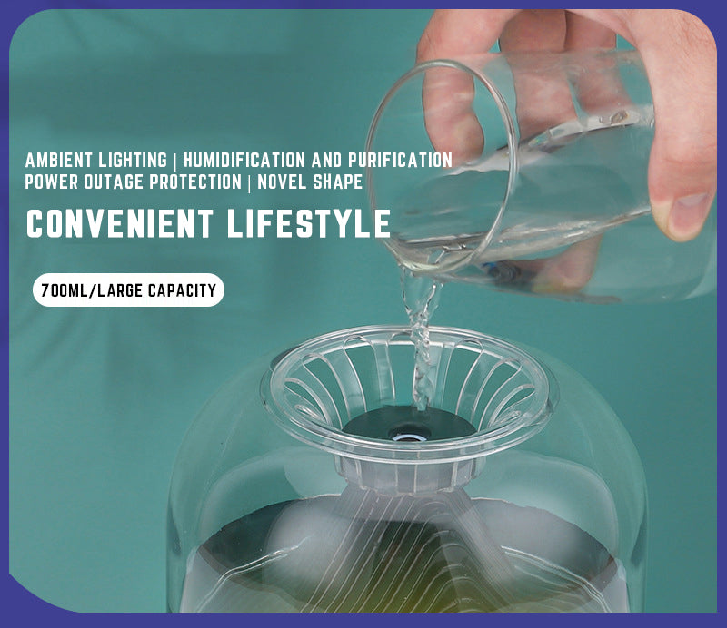 Rechargeable Ultrasonic Humidifier with Ambient Night Light, Top-Fill Transparent Tank & Portable Cordless Design - 700ml