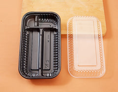4-Compartment Plastic Disposable Food Container with Lid - 23 x 13 x 5.5 cm